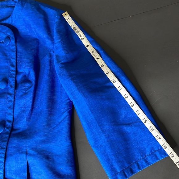 Vintage Custom Made Blue Raw Silk Jacket and Skirt Suit - Picture 15 of 17